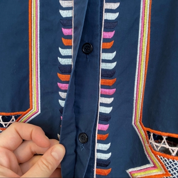 Prada Embroidered Peasant Blouse Floral Crochet 100% Cotton Navy Blue Colorful S - Picture 3 of 13